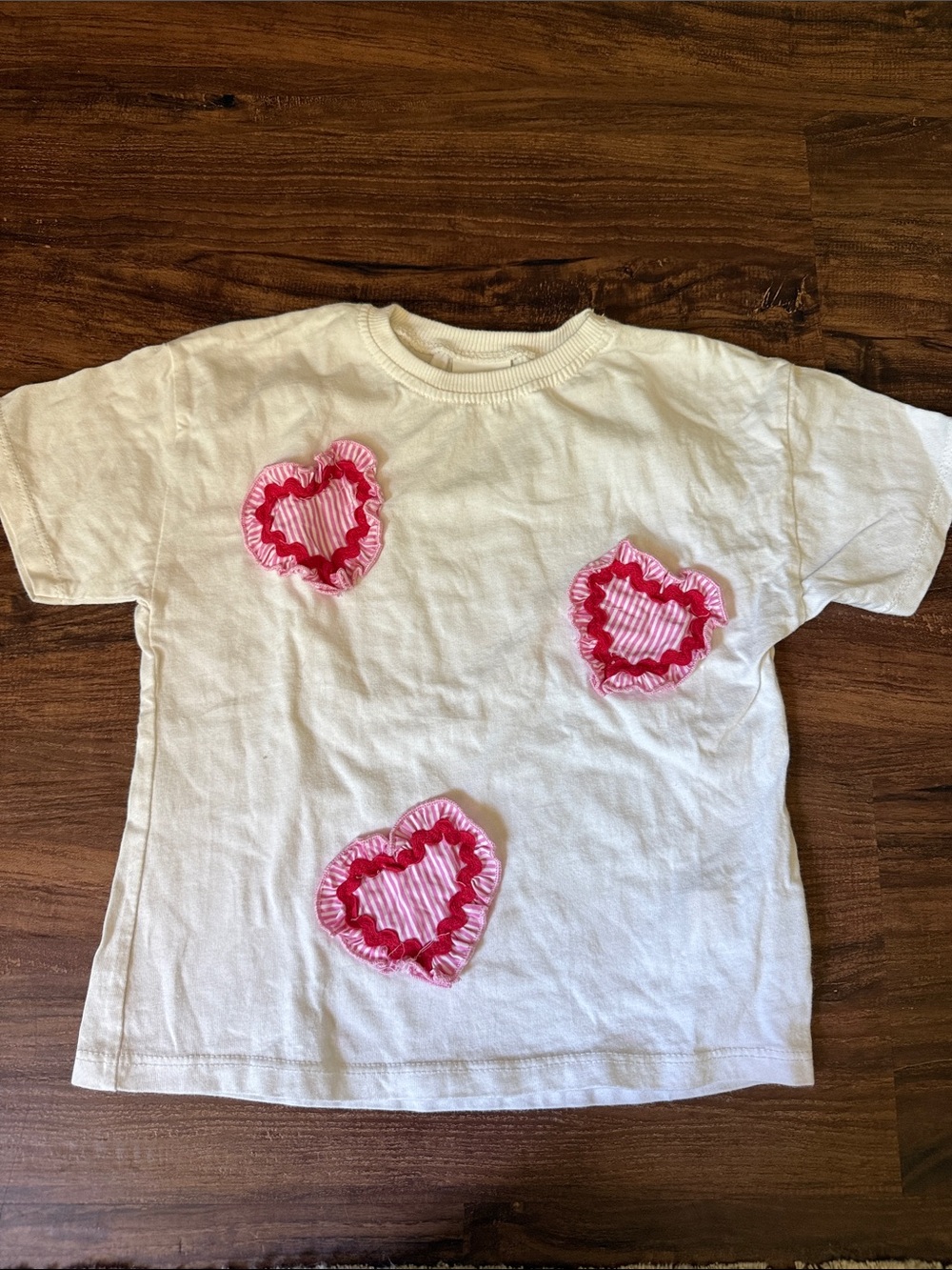 Zara white Tee with Pink and Red Heart Appliqués